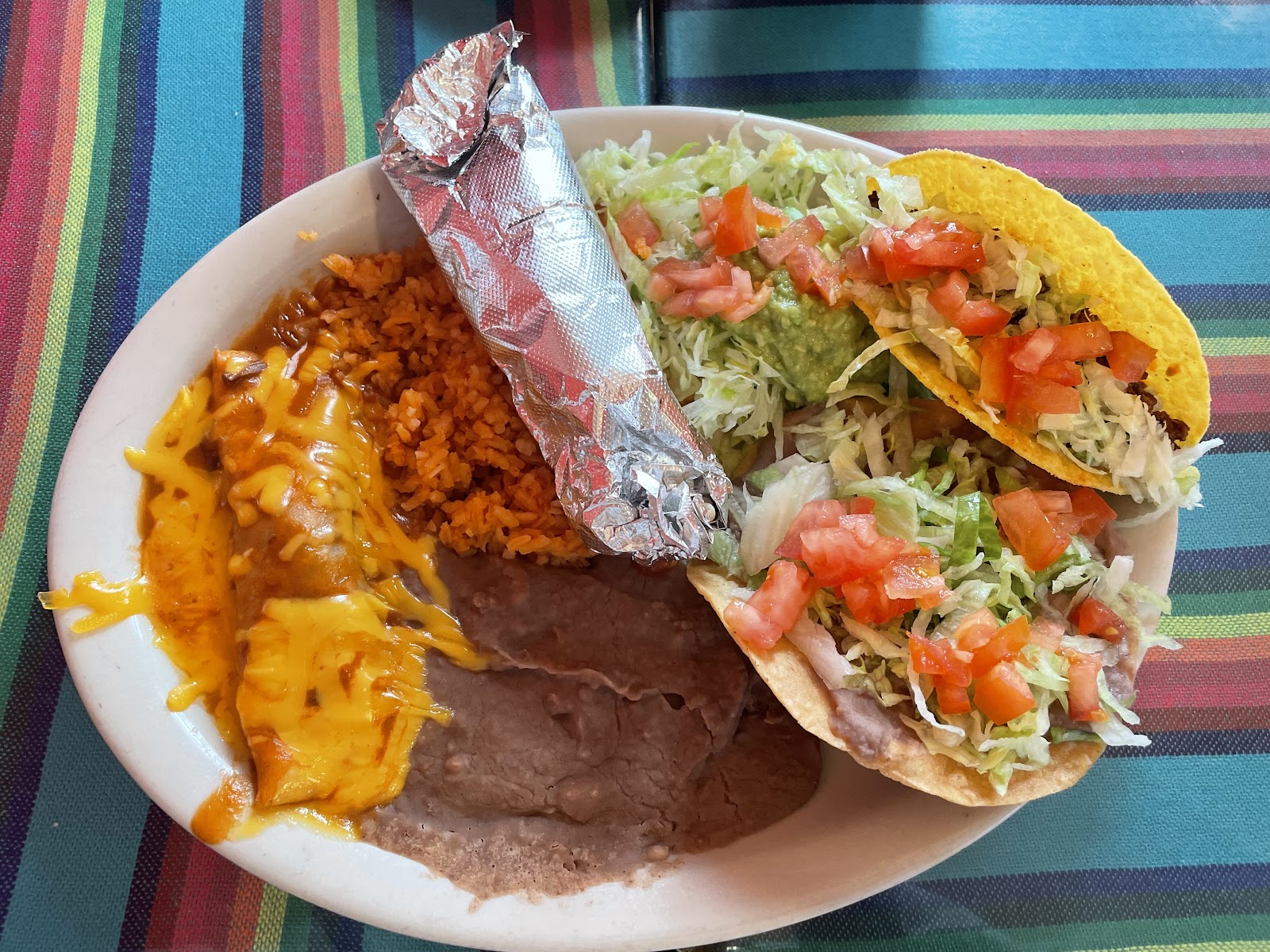 Plate of authentic Mexican food at Reyna's Taco